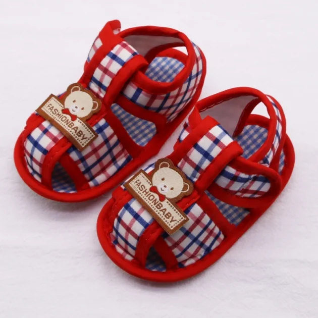 Prewalker Baby Shoes – Soft Sole Plaid Bear Sandals for Newborns - Image 3