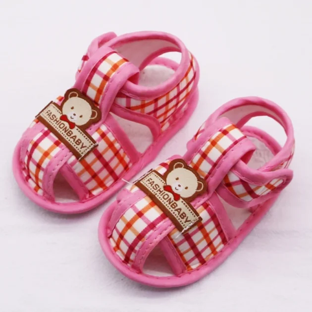 Prewalker Baby Shoes – Soft Sole Plaid Bear Sandals for Newborns - Image 2