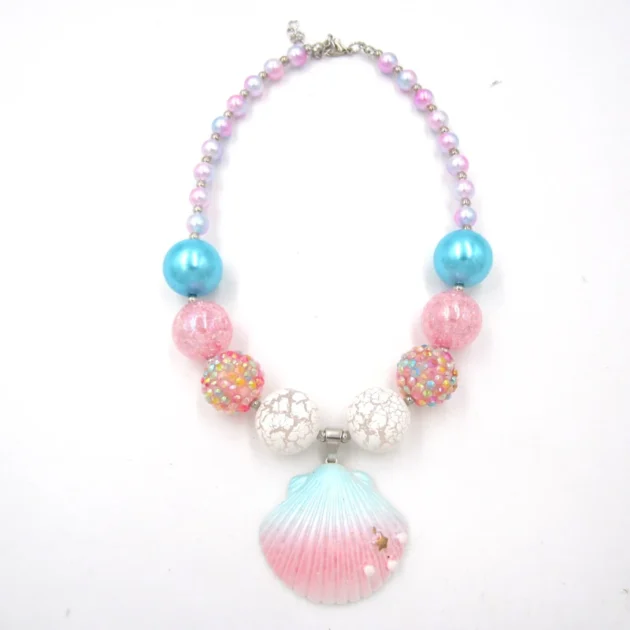 Kids Shell Pendant Jewelry Set – Chunky Bead Necklace & Bracelet Gift for Girls - Image 2