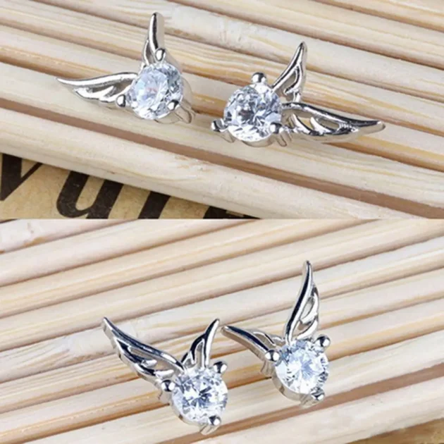 Angel Wing Stud Earrings for Women – Silver Plated Jewelry with Dazzling Rhinestones, Elegant Fashion Earrings - Image 3