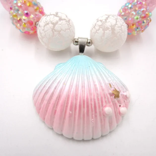 Kids Shell Pendant Jewelry Set – Chunky Bead Necklace & Bracelet Gift for Girls - Image 3