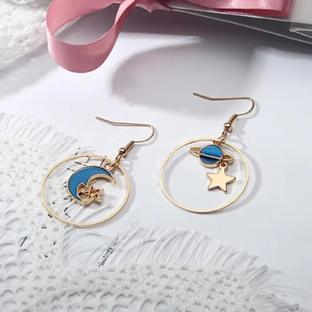 Planet Drop Earrings for Women – Cartoon Moon & Star Pendant Dangle Design, All-Match Hook Earrings, Cute Space-Inspired Jewelry - Image 4