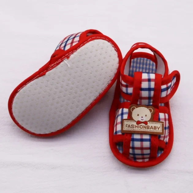 Prewalker Baby Shoes – Soft Sole Plaid Bear Sandals for Newborns - Image 5