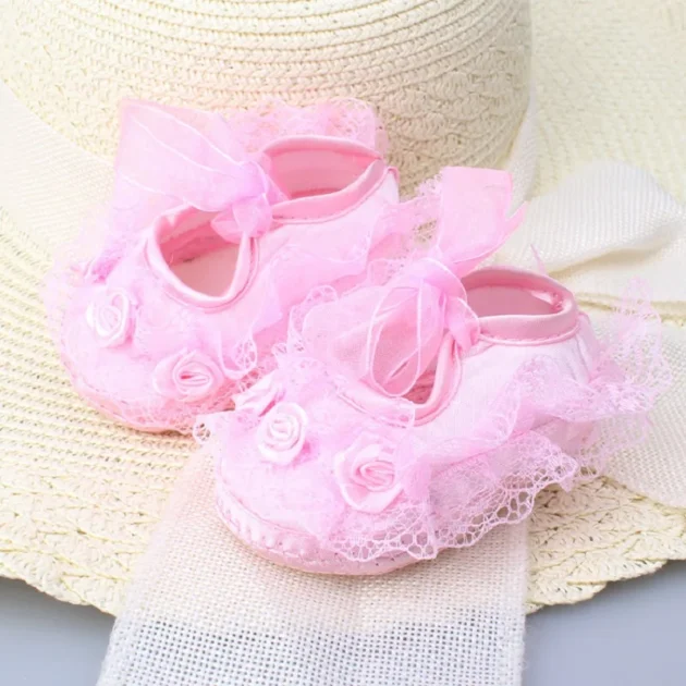 Baby Girl Crib Shoes Cute Lace Princess Soft Sole First Walkers Shoes for Infants - Image 2