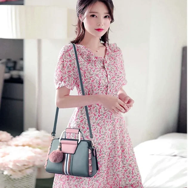 2025 Luxury Leather Messenger Bag for Women – High-Grade Scrub Shoulder Bag with Hairball Charm - Image 2