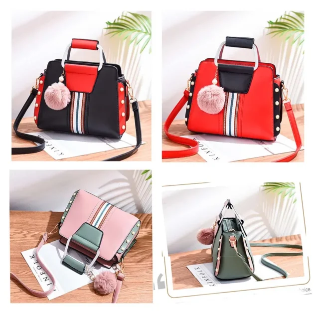 2025 Luxury Leather Messenger Bag for Women – High-Grade Scrub Shoulder Bag with Hairball Charm - Image 4
