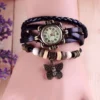Antique Leather Bracelet Watch for Women with Butterfly Pendant – Fashionable Wristwatch for Kids