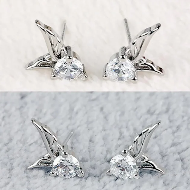 Angel Wing Stud Earrings for Women – Silver Plated Jewelry with Dazzling Rhinestones, Elegant Fashion Earrings - Image 2