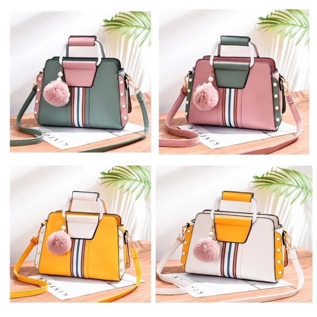 2025 Luxury Leather Messenger Bag for Women – High-Grade Scrub Shoulder Bag with Hairball Charm - Image 5