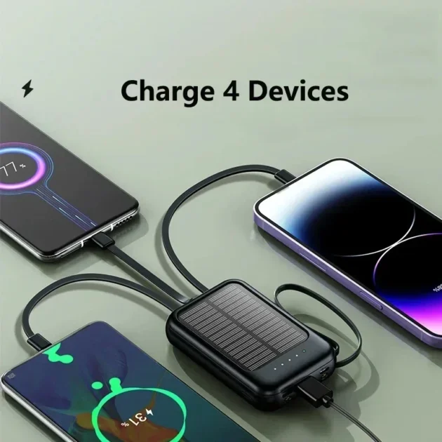 Lenovo 50000mAh Portable Power Bank – Slim Solar Charger with 4 USB Ports for Fast Charging - Image 5