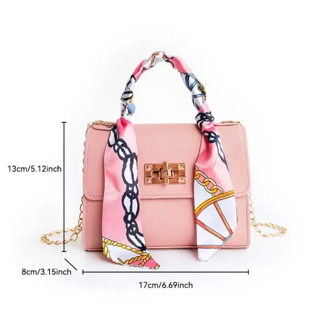 2025 Women’s Mini Crossbody Bag – Solid Color Handbag with Silk Scarf & Chain Accent - Image 6