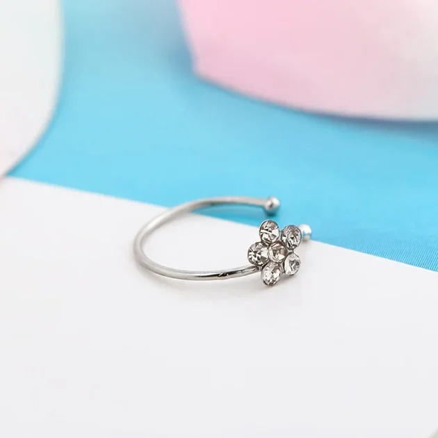 Non-Piercing Septum Ring – Flower Clip Nose Ring Stud in Stainless Steel - Image 5