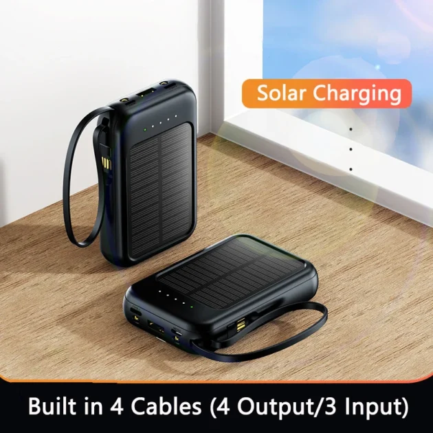 Xiaomi 50000mAh Solar Power Bank – 4-in-1 Built-in Cables with LED Lights for Huawei, Xiaomi, Samsung, and Apple - Image 2