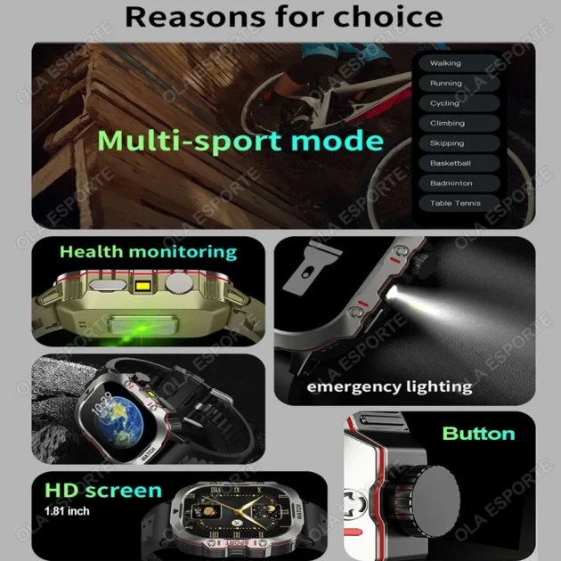 Military Smartwatch for Men – 2025 Outdoor GPS Sport Tracker with Flashlight, Bluetooth Call & Waterproof Design - Image 2