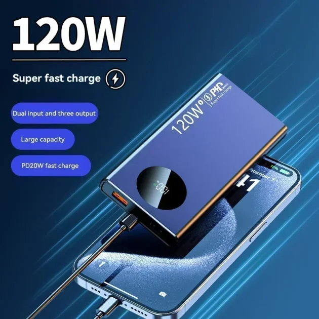 120W Fast Charge Power Bank – 50000mAh Capacity Digital Display Mobile External Battery for iPhone, Xiaomi, and Samsung - Image 3