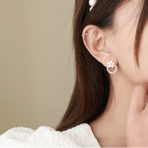Flower Crystal Stud Earrings for Women – Cherry Blossom Design, Silver Color, Fine Jewelry Gift for Mother’s Day or Birthday - Image 2