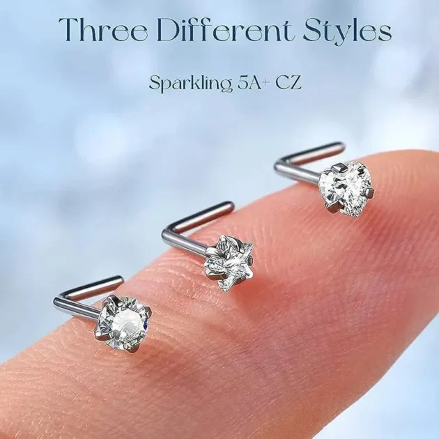 Heart shaped Nose ring – L Shaped Small Zircon Star Punk Nose Ring Jewelry - Image 5
