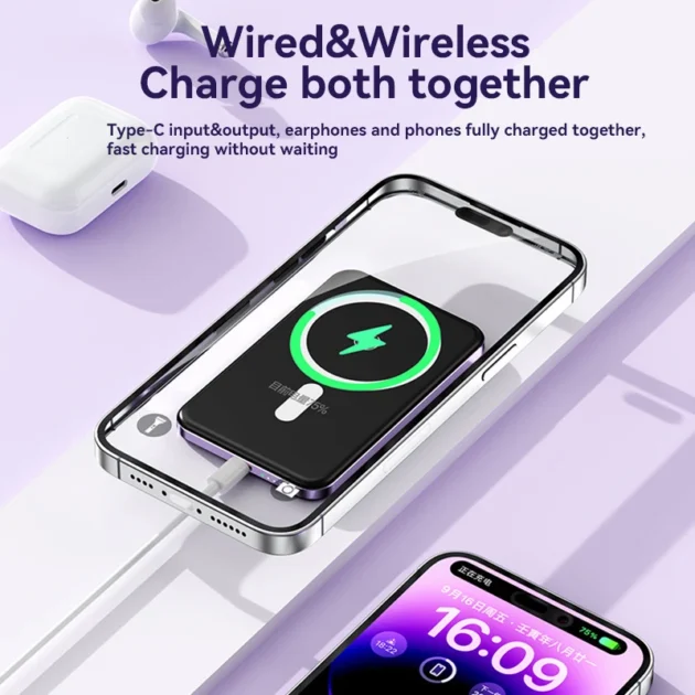 Fast Charging Wireless Power Bank – Lenovo Ultra Thin Magnetic 10000mAh Power Bank for iPhone, 22.5W Magsafe Portable Fast Charger - Image 3