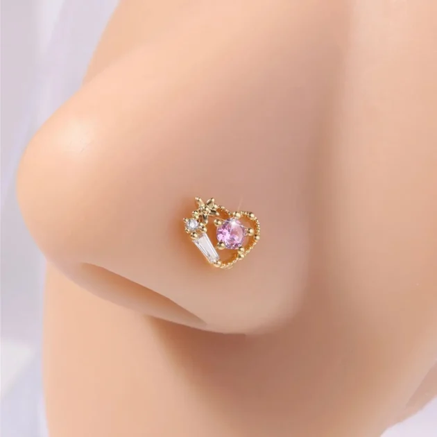 Pink Heart Nose Piercing