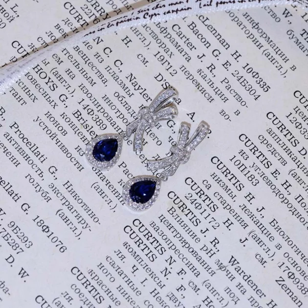 Sapphire Drop Earrings – 6x8MM Pear Cut with High Carbon Diamonds, 925 Sterling Silver Fine Jewelry for Women, Wholesale Available - Image 4
