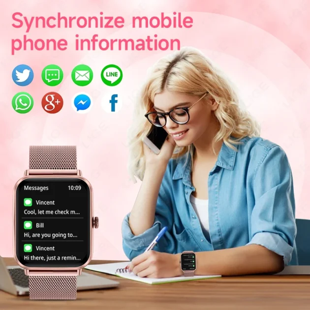 Bluetooth Waterproof Smartwatch – LIGE 1.83" HD Screen, Call Function & IP68 Waterproof, Health Monitor for Women - Image 3
