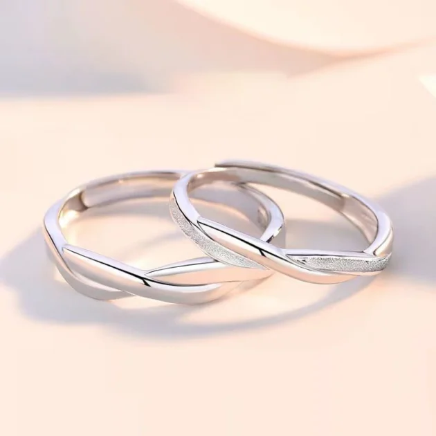 Adjustable Couple Rings Set – Silver Color, Simple Opening Design for Men and Women - Image 5