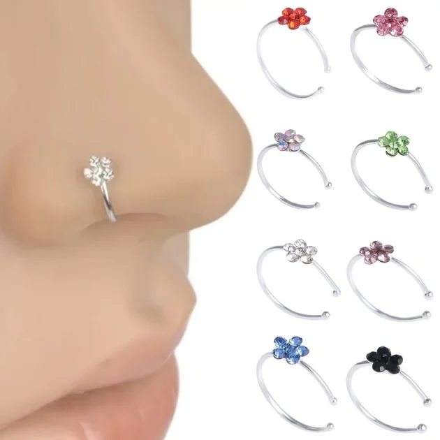 Non-Piercing Septum Ring – Flower Clip Nose Ring Stud in Stainless Steel - Image 4