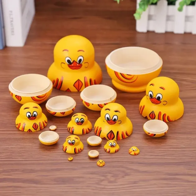 Wooden Duck Nesting Dolls 10-Layer Handmade Matryoshka Animal Stacking Toy for Kids - Image 3