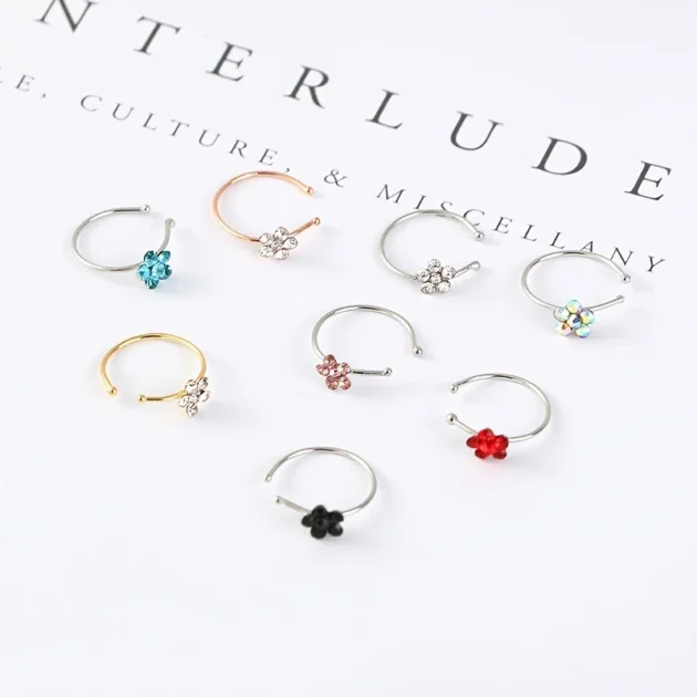 Non-Piercing Septum Ring – Flower Clip Nose Ring Stud in Stainless Steel - Image 3