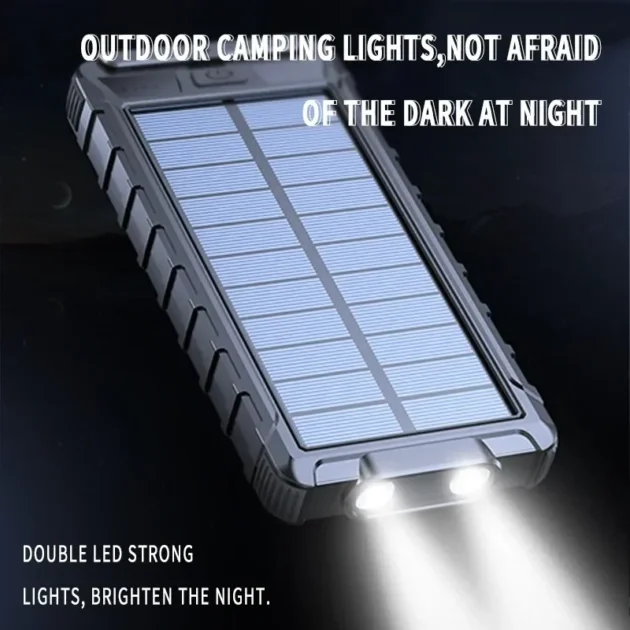 100000mAh Solar Charging Power Bank – Portable Battery with Compass & Flashlight for iPhone, Samsung, Xiaomi - Image 2