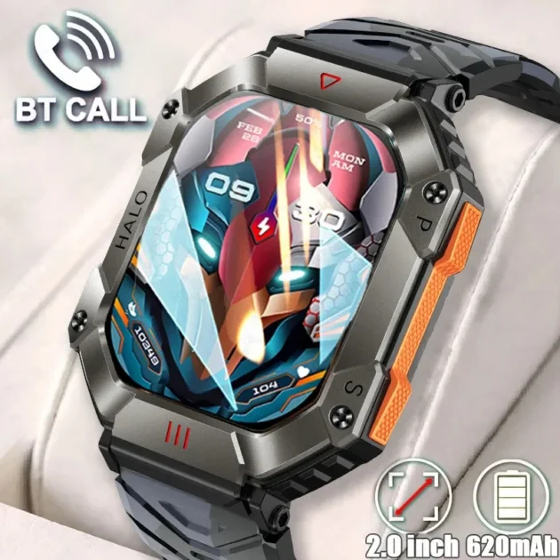 Military Smart Watch for Android – Men’s Fitness Tracker with Bluetooth Call, IP68 Waterproof, Health Monitor & AI Voice