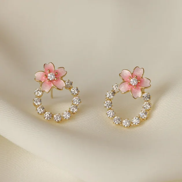 Flower Crystal Stud Earrings for Women – Cherry Blossom Design, Silver Color, Fine Jewelry Gift for Mother’s Day or Birthday - Image 5