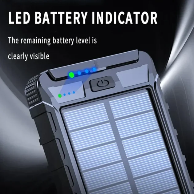 100000mAh Solar Charging Power Bank – Portable Battery with Compass & Flashlight for iPhone, Samsung, Xiaomi - Image 5