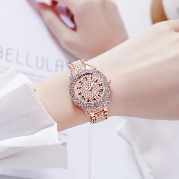Luxury Diamond Rhinestone Steel Strap Watch – Roman Scale Quartz Timepiece for Women - Image 2