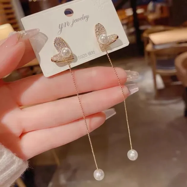 Tassel Zircon Earrings for Women – Heart Shape, Leaf & Bowknot Design, Rhinestone Dangle Earrings for Weddings, Parties & Brides - Image 3