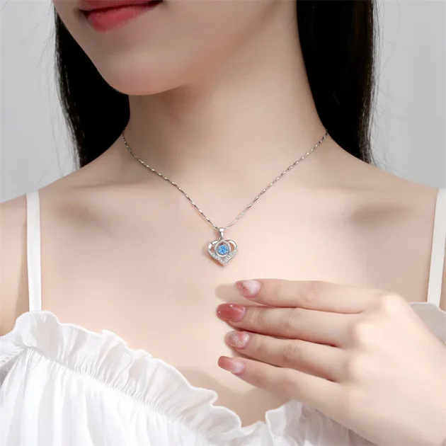 925 Sterling Silver Heart Necklace Set – Blue Crystal Bracelet & Pendant Jewelry Set for Women - Image 2