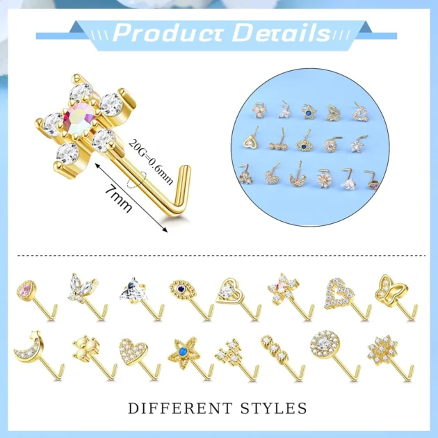 Real Opal Nose Stud – 20G L Shaped Surgical Steel Piercing Jewelry for Women by Bobisty - Image 2