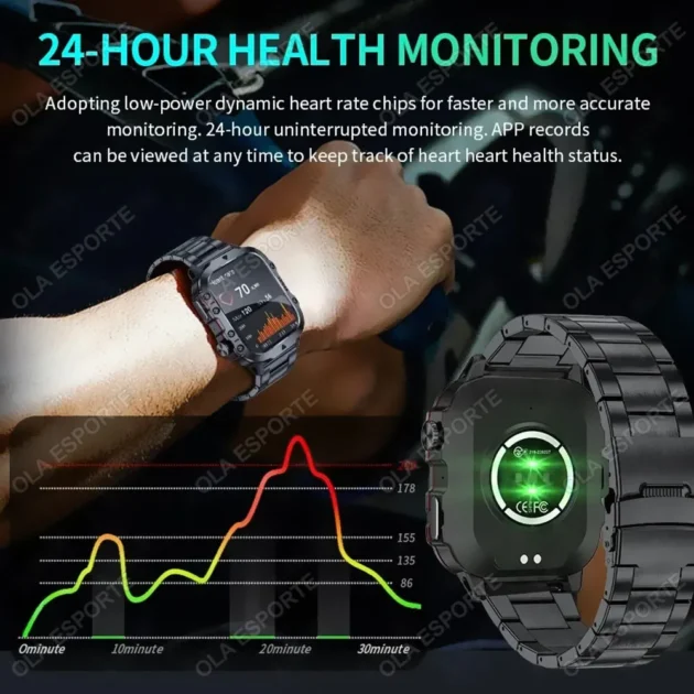 Military Smartwatch for Men – 2025 Outdoor GPS Sport Tracker with Flashlight, Bluetooth Call & Waterproof Design - Image 4