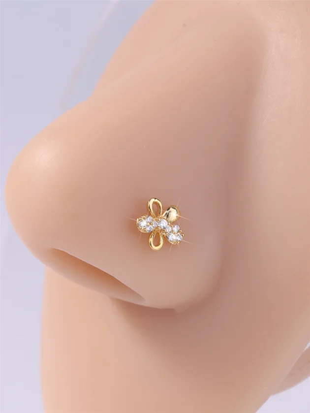 Gold Flower Nose Ring – 20G L Shaped CZ Nose Stud for Women and Girls - Image 2