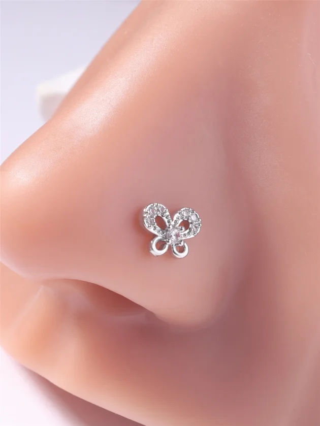 20G L Shaped Nose Stud – Butterfly Nose Pin with CZ for Women and Girls - Image 2