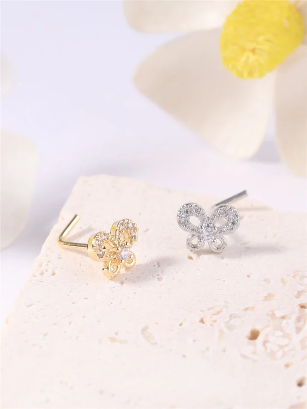 20G L Shaped Nose Stud – Butterfly Nose Pin with CZ for Women and Girls - Image 5