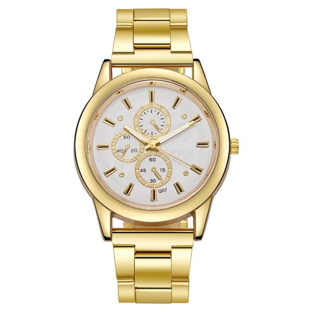 Stylish Couple Glow Watch with Steel Band – Trendy Fake Three-Eye Design for Men and Women - Image 2