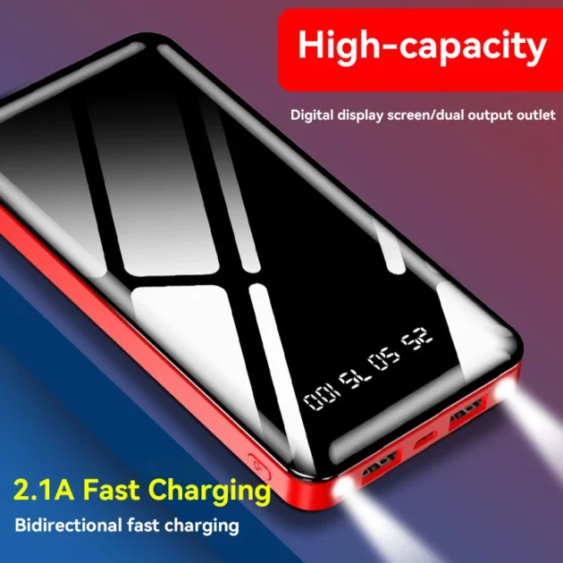 Portable 100000mAh Power Bank – Ultra-thin Large Capacity Mobile Charger with Digital Display Mirror for iPhone, Samsung, Xiaomi - Image 3