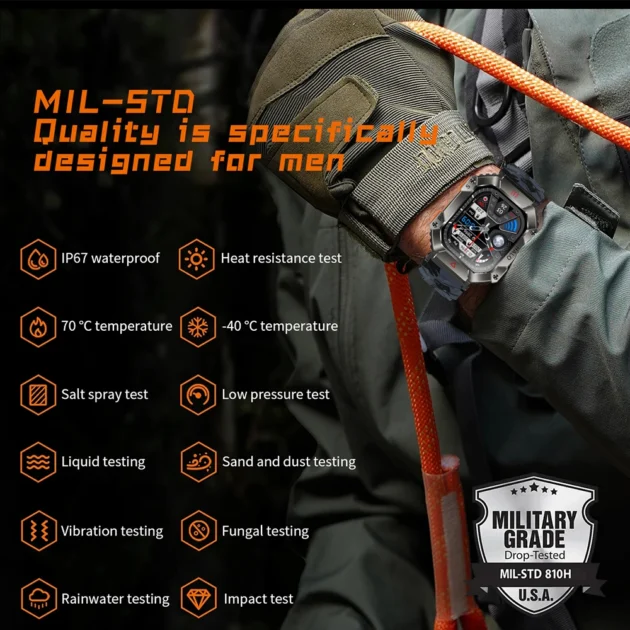 Military Smart Watch for Android – Men’s Fitness Tracker with Bluetooth Call, IP68 Waterproof, Health Monitor & AI Voice - Image 6