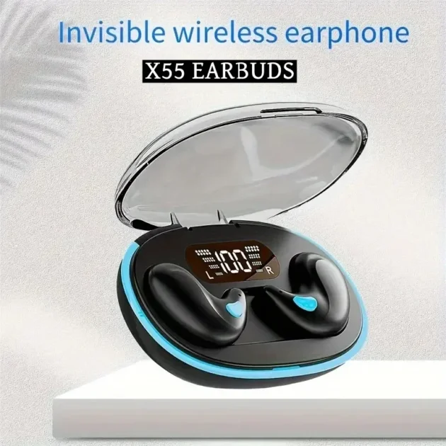 Hidden Wireless Earbuds – X55 Mini Bluetooth Headphones with Mic, Waterproof TWS Design for Sleep, Work & HD Calls