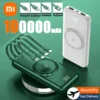 100000mAh Wireless Fast Charging Power Bank – Built-in Cable Portable Charger for iPhone 13 14 15, Xiaomi, Samsung