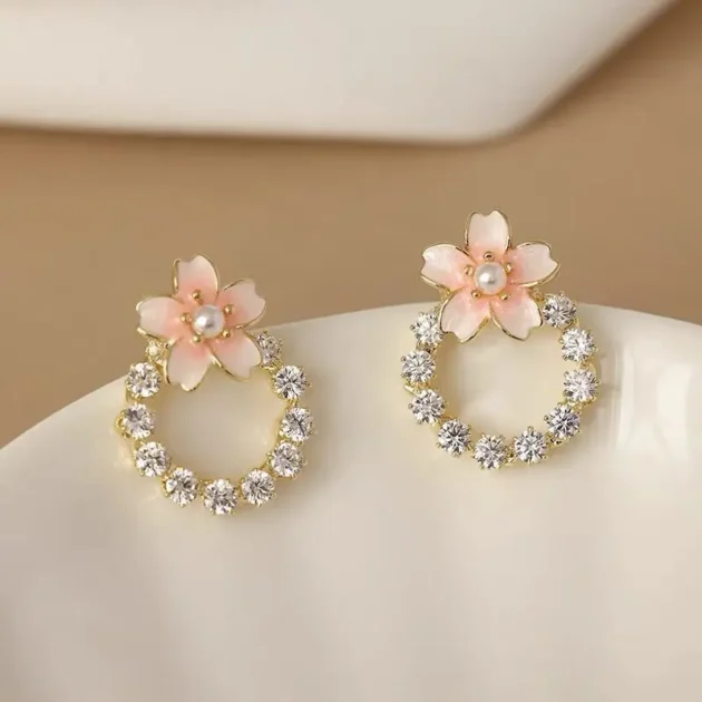 Flower Crystal Stud Earrings for Women – Cherry Blossom Design, Silver Color, Fine Jewelry Gift for Mother’s Day or Birthday - Image 3