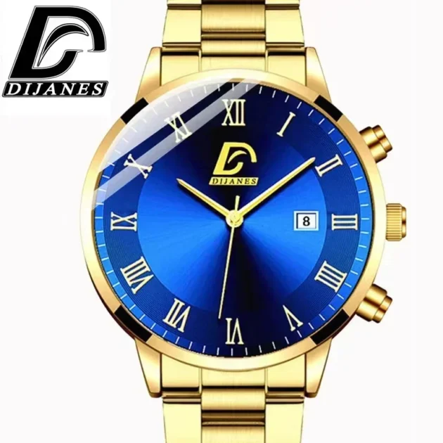 Luxury Military Quartz Watch for Men – Stainless Steel Gold Black Calendar Date Watch - Image 2