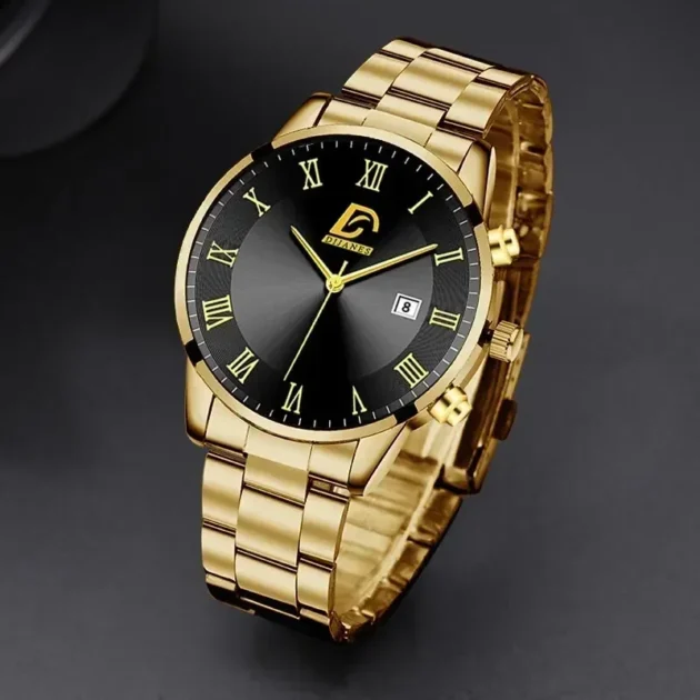 Luxury Military Quartz Watch for Men – Stainless Steel Gold Black Calendar Date Watch - Image 4