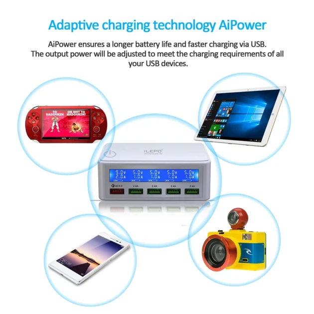 65W USB Charging Station with LCD – 5-Port Fast Desktop Charger for iPhone Samsung - Image 5